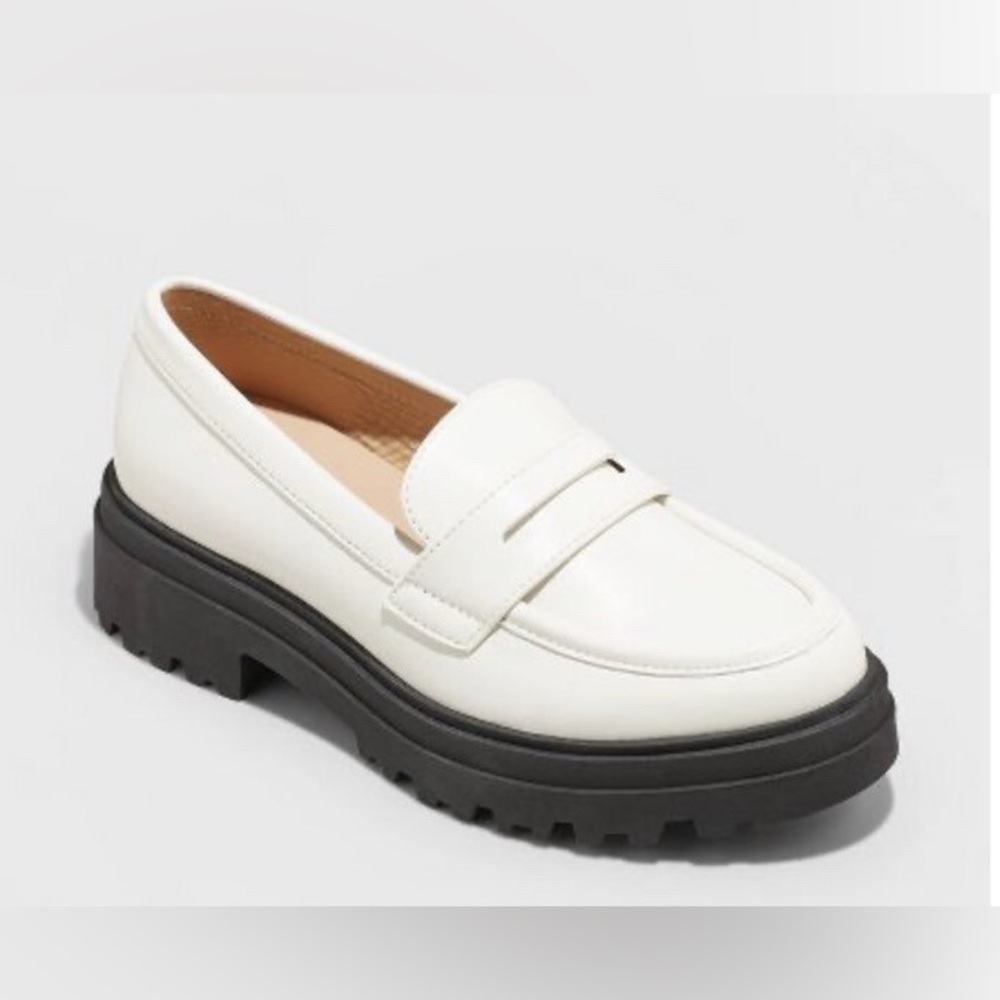 A New Day Brittany White Loafers Slip On Shoes Black Sole
